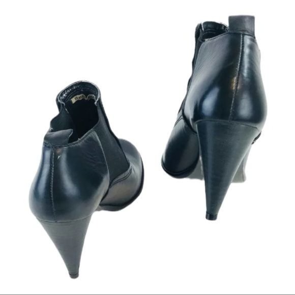 Anthropologie Bernardo Leather Ankle Booties Cone Heel Womens Black 8M R2748 - Picture 4 of 9